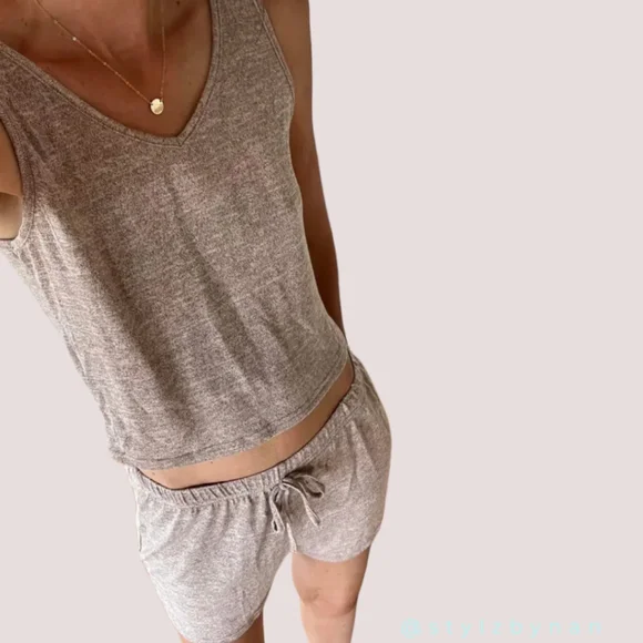 Lounge Set with Soft Sleeveless Tank Top & Shorts - Fuchsia - Picture 6 of 9